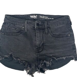 Mossimo High Rise Jean Short Ripped Fray Hem Black Washed